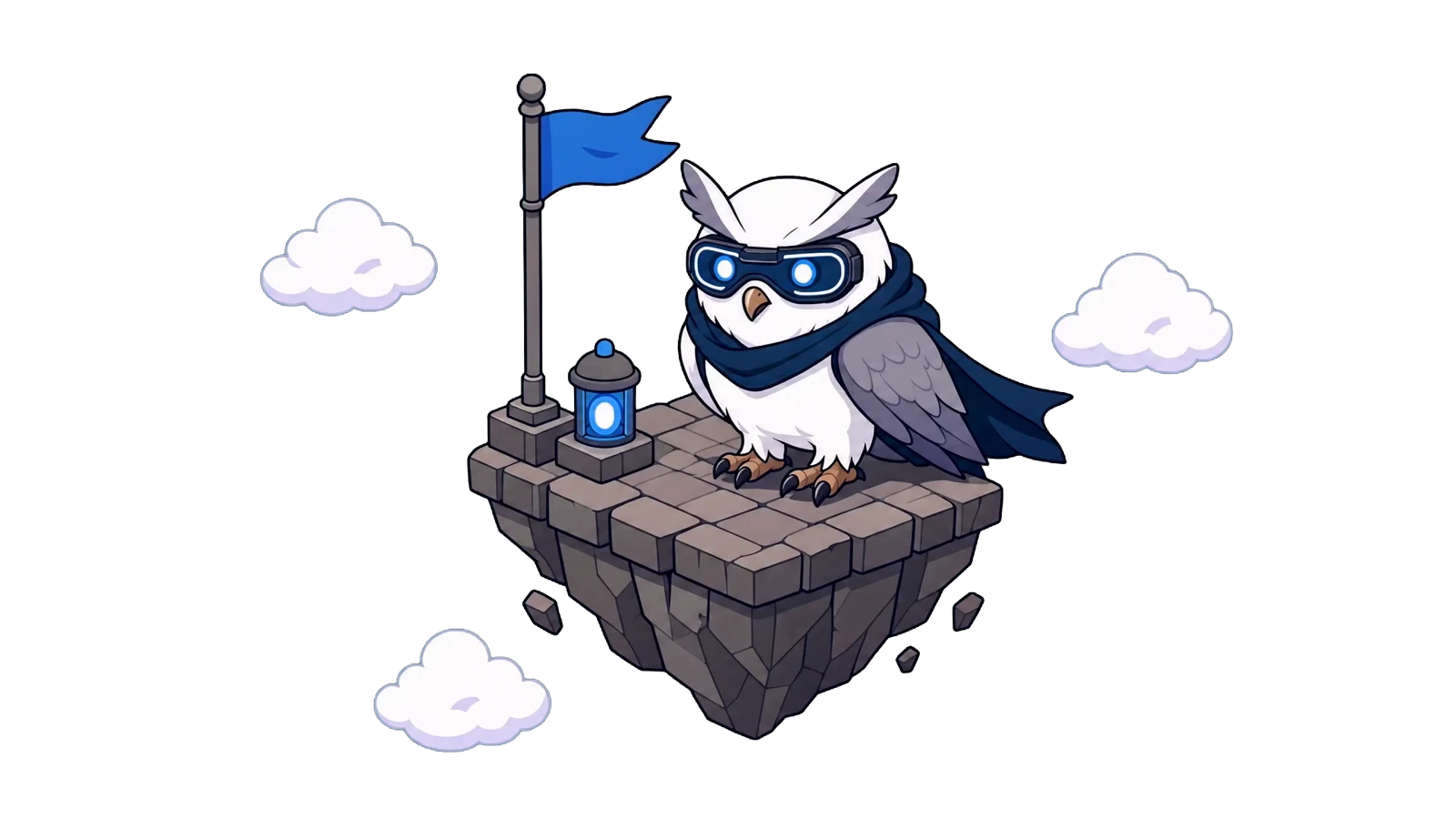 Soc0, the Port0 owl, on a floating island
