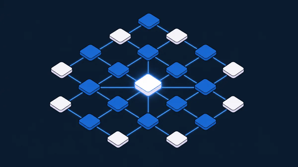 A glowing network of connected app tiles